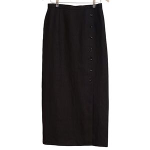 New Talbots Black Irish Linen Button-Front Maxi Skirt Lined  Size 8
